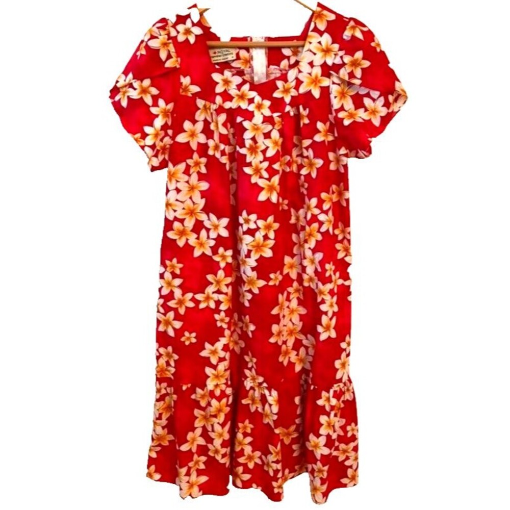 Vintage Royal Hawaiian Creations Red Hibiscus Muumuu Aloha Dress Women's M